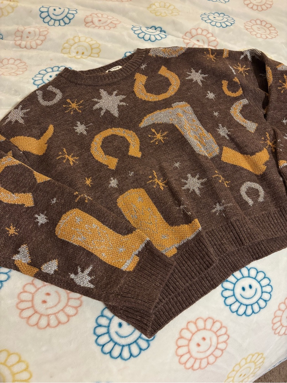 Women’s Brown Graphic Crewneck Sweater with Western Accents